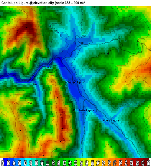 Cantalupo Ligure elevation map