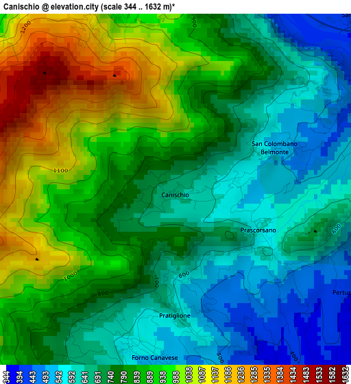 Canischio elevation map