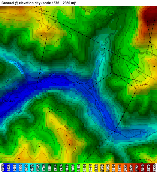 Canazei elevation map