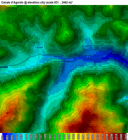 Canale d'Agordo elevation map