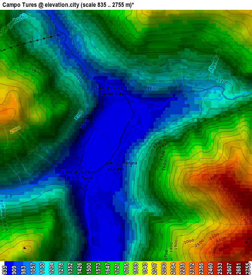 Campo Tures elevation map