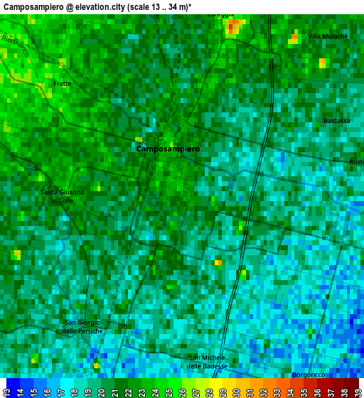 Camposampiero elevation map