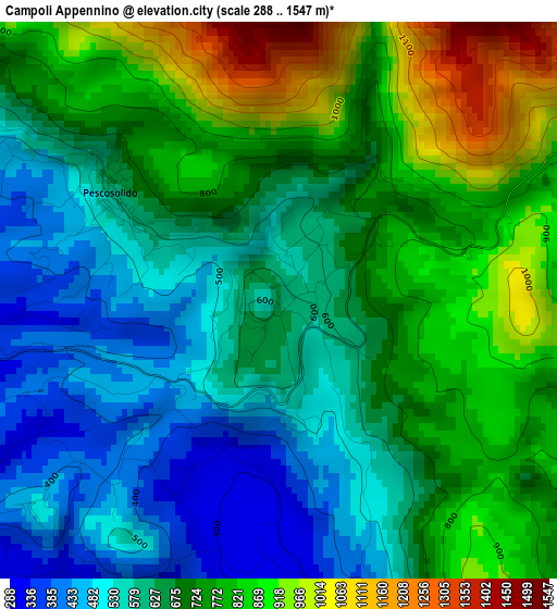 Campoli Appennino elevation map