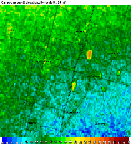 Campodarsego elevation map