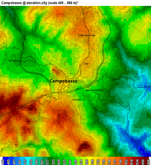 Campobasso elevation map