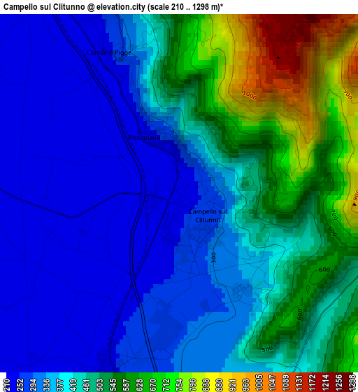 Campello sul Clitunno elevation map