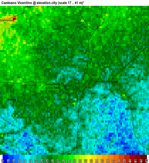 Camisano Vicentino elevation map