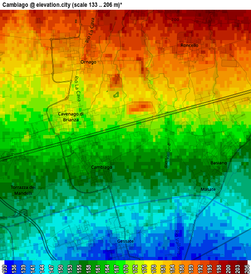 Cambiago elevation map