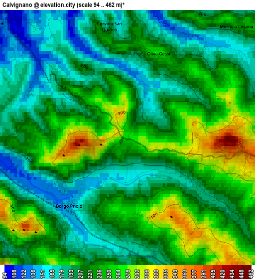 Calvignano elevation map