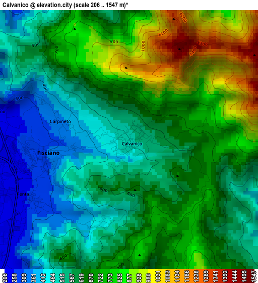 Calvanico elevation map