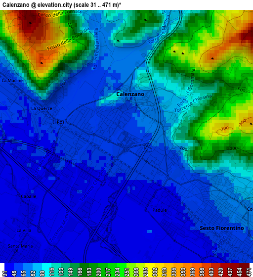 Calenzano elevation map