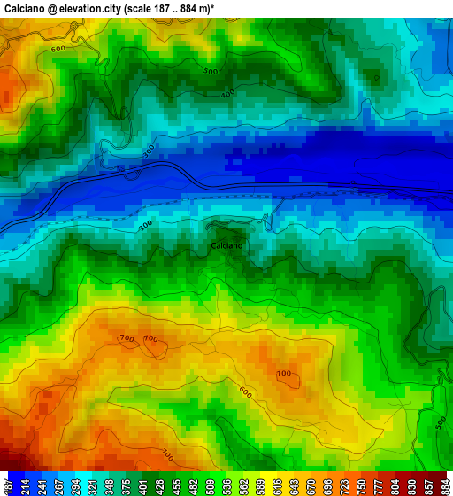 Calciano elevation map