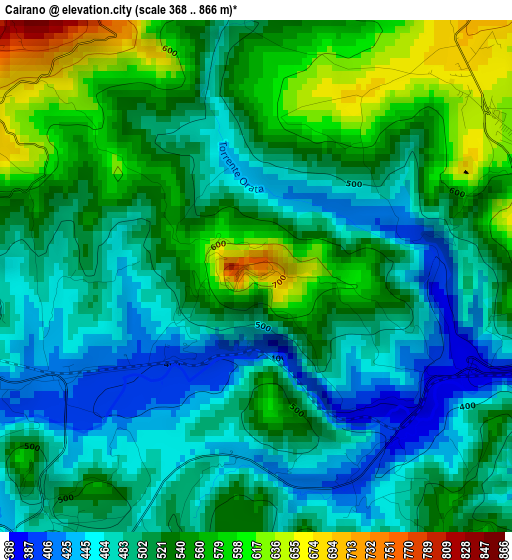 Cairano elevation map