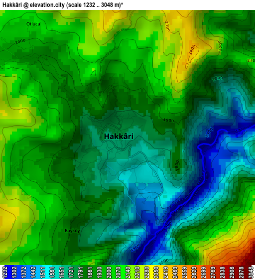 Hakkâri elevation map