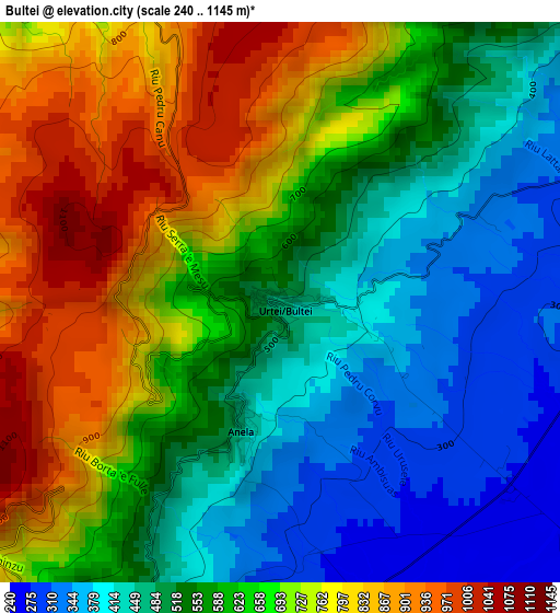 Bultei elevation map