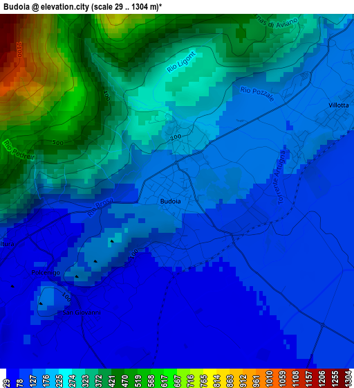 Budoia elevation map