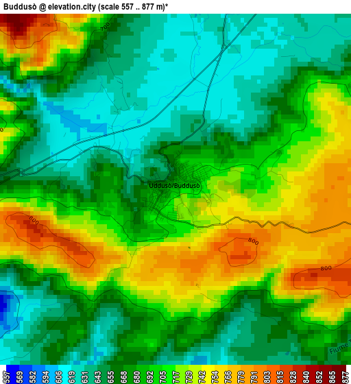 Buddusò elevation map