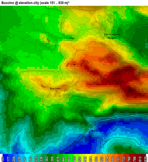 Buccino elevation map