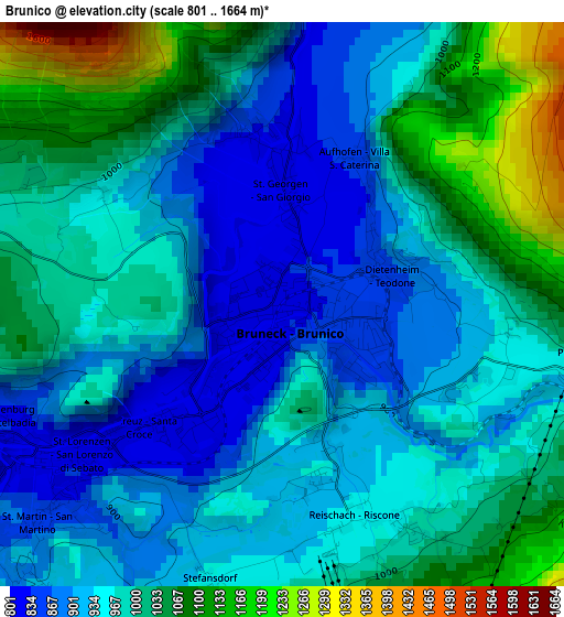 Brunico elevation map