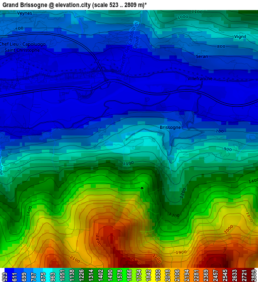 Grand Brissogne elevation map