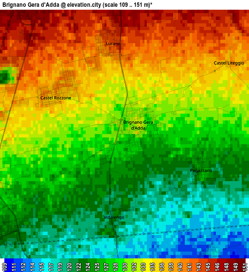 Brignano Gera d'Adda elevation map