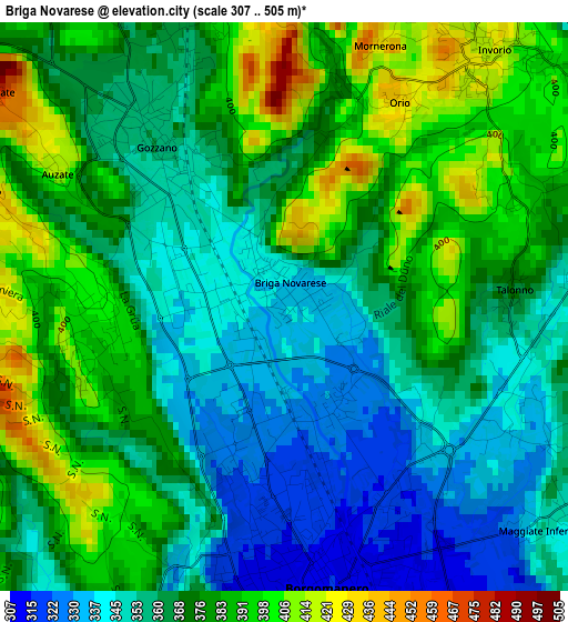 Briga Novarese elevation map