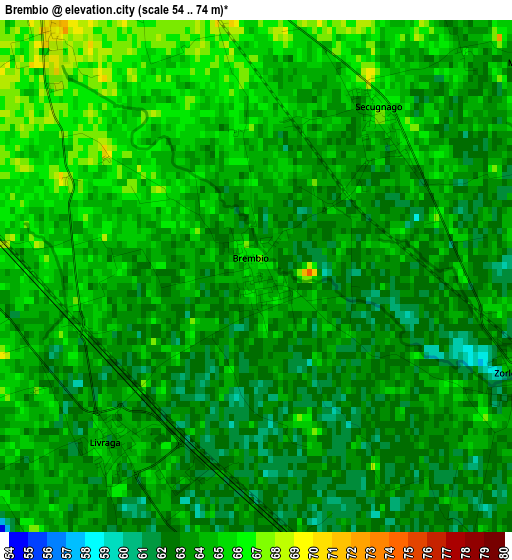 Brembio elevation map