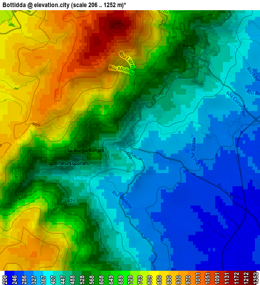 Bottidda elevation map