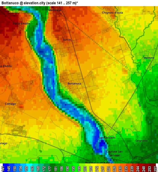 Bottanuco elevation map