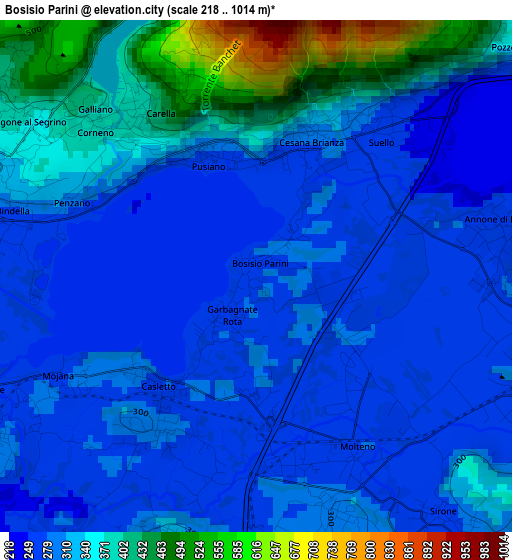 Bosisio Parini elevation map