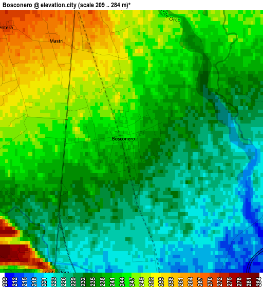 Bosconero elevation map