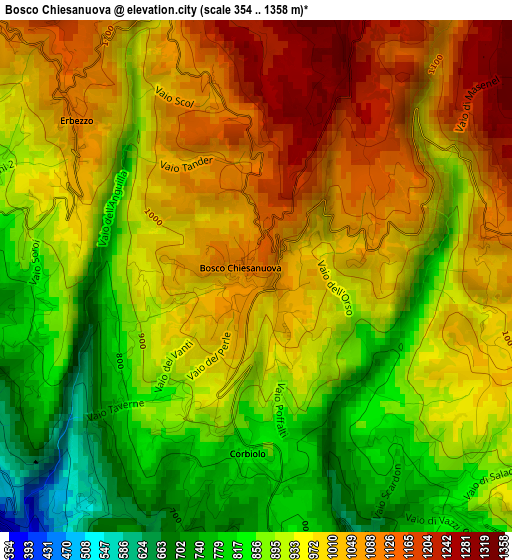 Bosco Chiesanuova elevation map