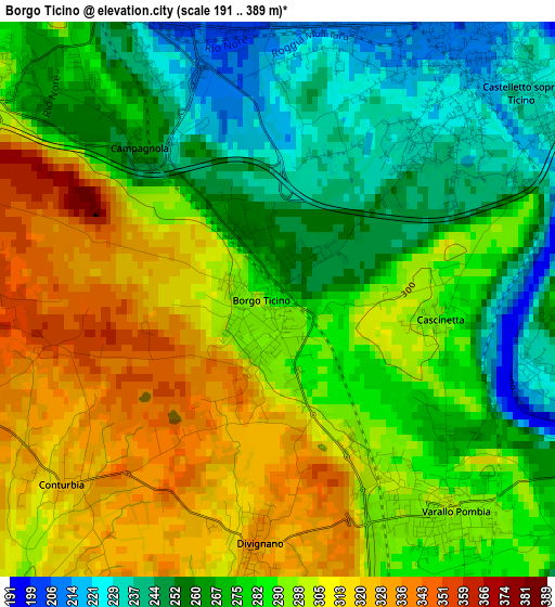 Borgo Ticino elevation map