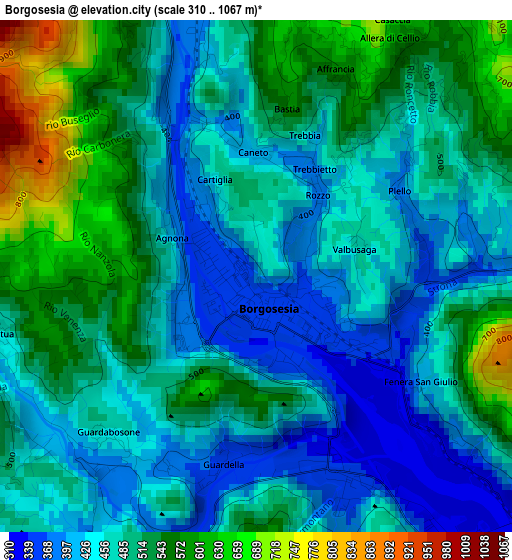 Borgosesia elevation map