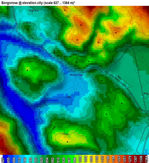 Borgorose elevation map