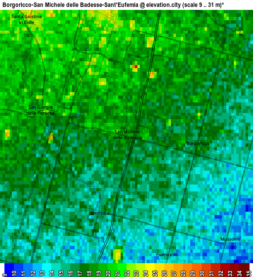 Borgoricco-San Michele delle Badesse-Sant'Eufemia elevation map