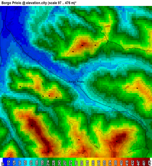 Borgo Priolo elevation map