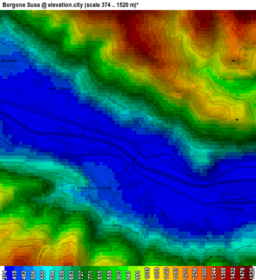 Borgone Susa elevation map