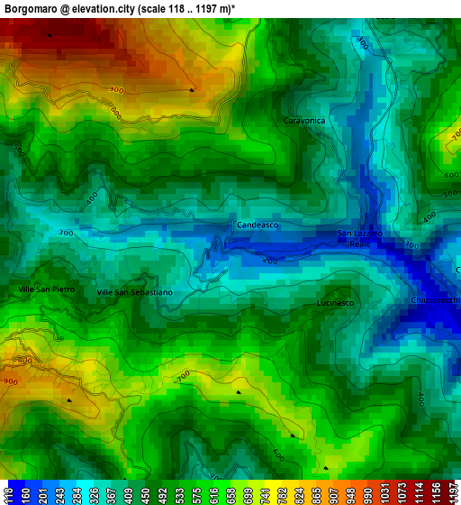 Borgomaro elevation map