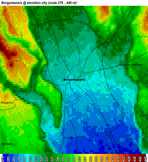 Borgomanero elevation map