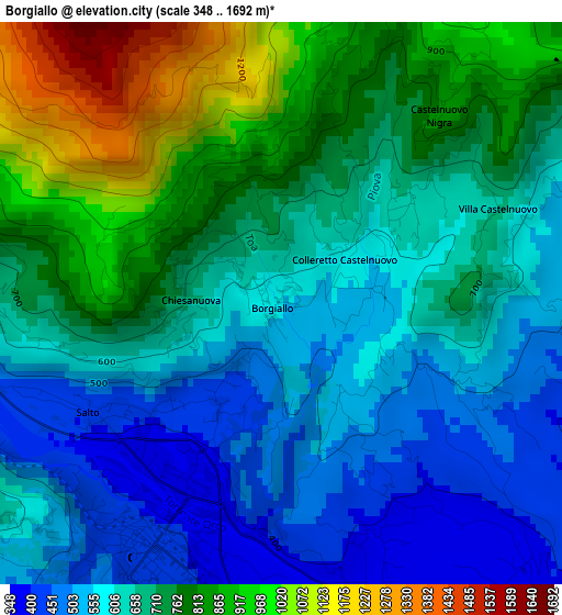 Borgiallo elevation map