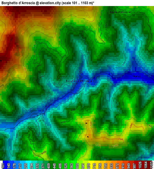 Borghetto d'Arroscia elevation map