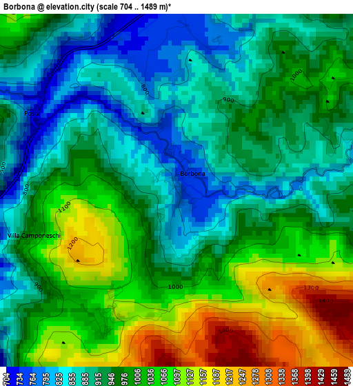 Borbona elevation map