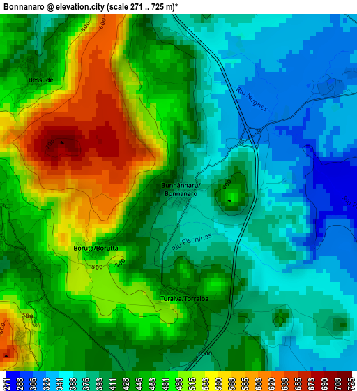 Bonnanaro elevation map