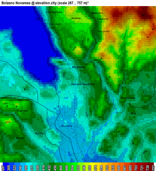 Bolzano Novarese elevation map