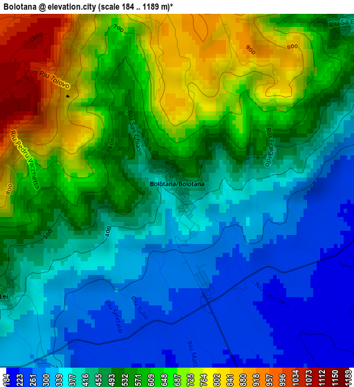 Bolotana elevation map