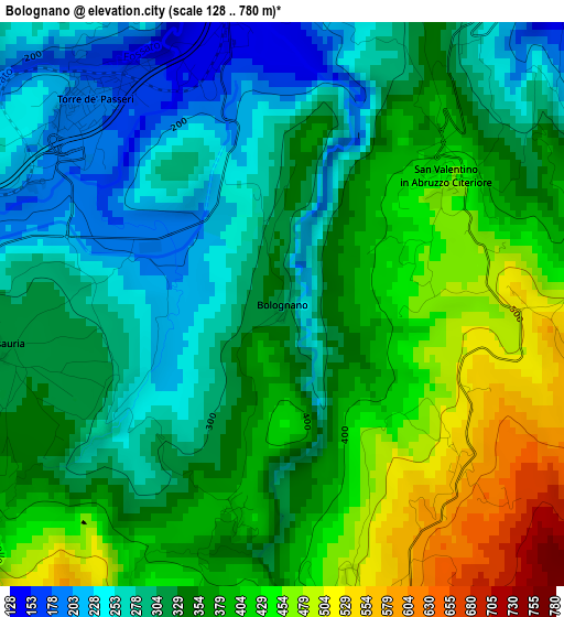 Bolognano elevation map