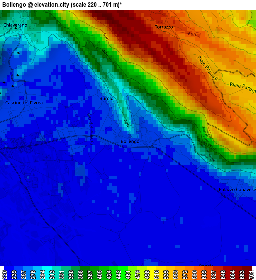 Bollengo elevation map