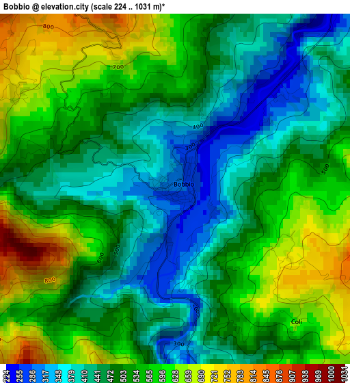 Bobbio elevation map