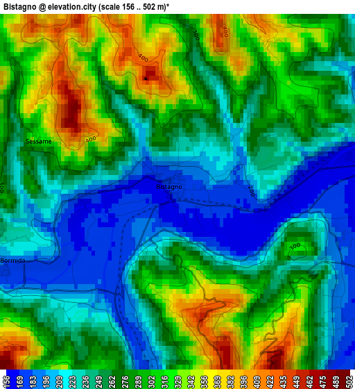 Bistagno elevation map